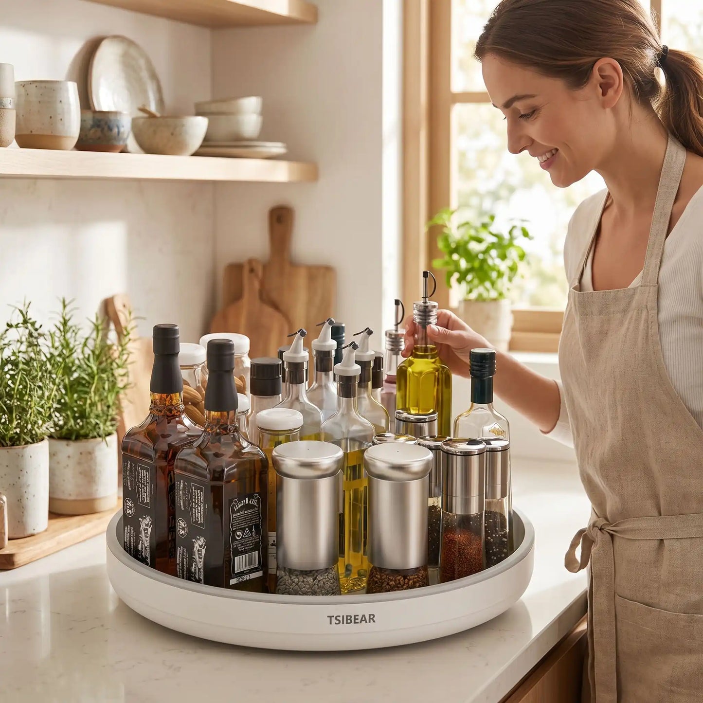 plateau tournant parfait pour ranger vos boites a épices et vos bouteilles 