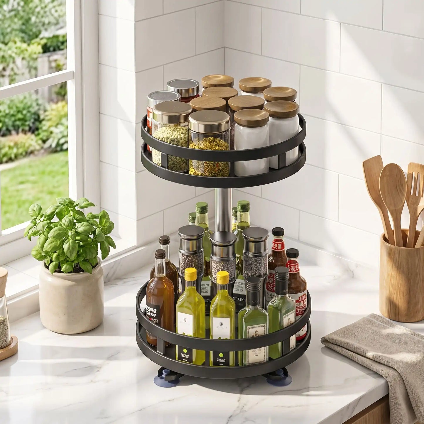 Plateau tournant parfait pour ranger vos matériaux de cuisine