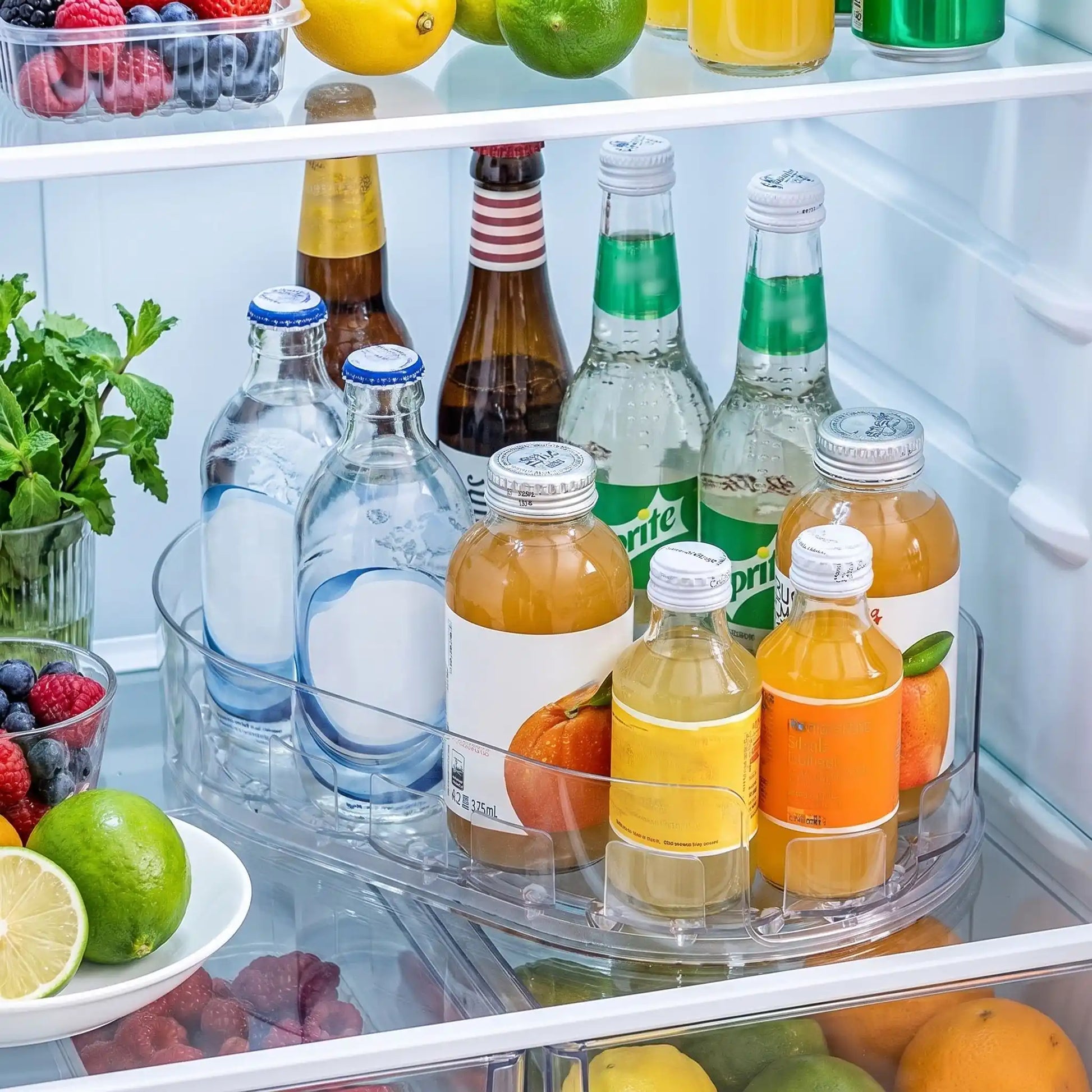 plateau tournant idéal pour le rangement de vos bouteilles dans le frigo